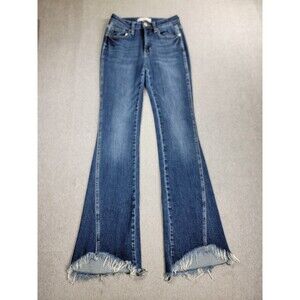 KanCan Jeans Womens 7 27 25x33 Boot Flare Stretch Blue Mid Rise Frayed Raw Hem